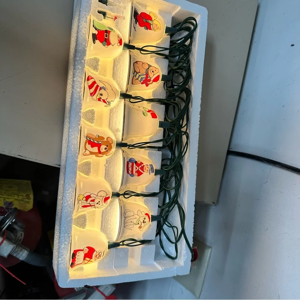 Vintage White Ceramic Bell Christmas Tree String Lights Working Cottage Retro